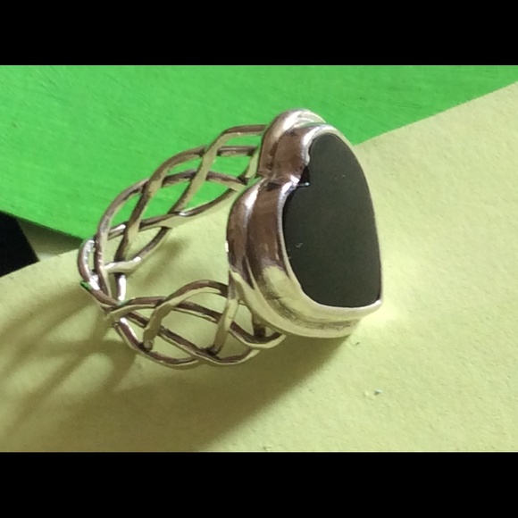 Angelica Onyx Sterling Silver 925 Heart Ring 6.5 - Picture 3 of 3